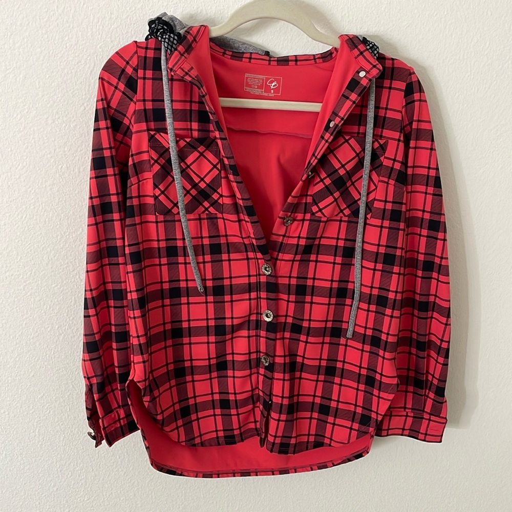 CB plaid button up hoodie